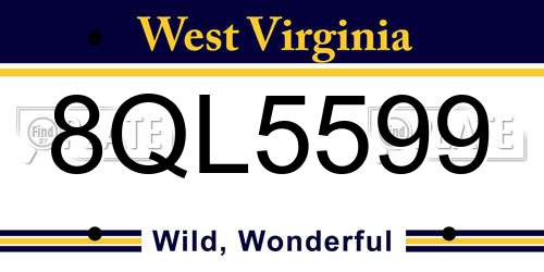 8QL5599 West Virginia License Plate