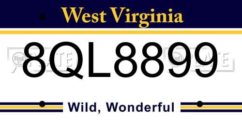 8QL8899 West Virginia License Plate