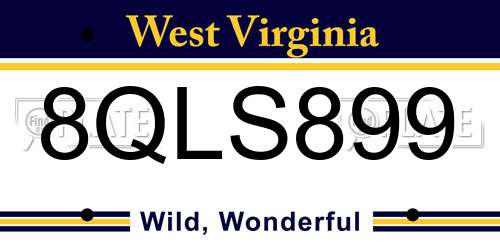 8QLS899 West Virginia License Plate