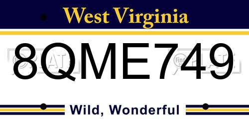 8QME749 West Virginia License Plate