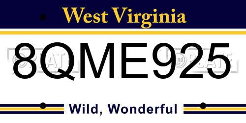 8QME925 West Virginia License Plate