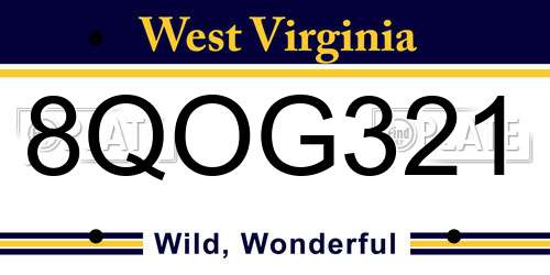 8QOG321 West Virginia License Plate