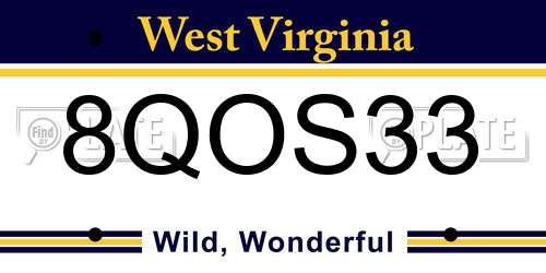 8QOS33 West Virginia License Plate
