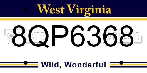 8QP6368 West Virginia License Plate