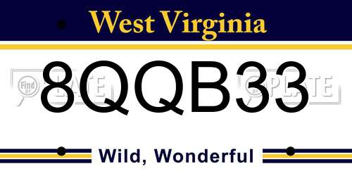 8QQB33 West Virginia License Plate