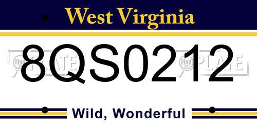 8QS0212 West Virginia License Plate