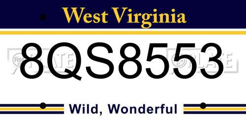 8QS8553 West Virginia License Plate