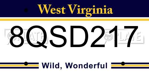 8QSD217 West Virginia License Plate