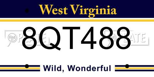 8QT488 West Virginia License Plate