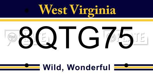 8QTG75 West Virginia License Plate