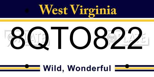 8QTO822 West Virginia License Plate