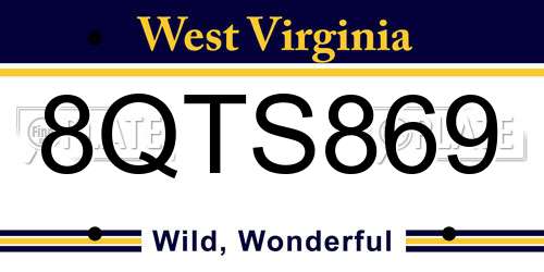 8QTS869 West Virginia License Plate