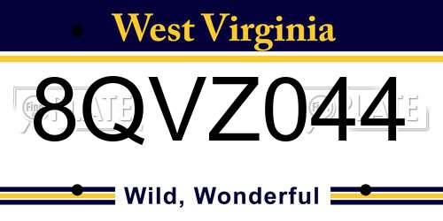 8QVZ044 West Virginia License Plate