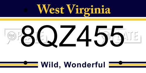 8QZ455 West Virginia License Plate