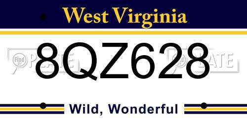 8QZ628 West Virginia License Plate