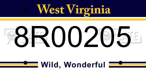 8R00205 West Virginia License Plate