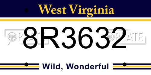 8R3632 West Virginia License Plate