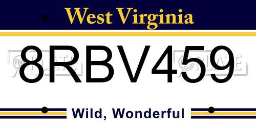 8RBV459 West Virginia License Plate