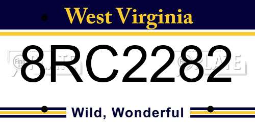 8RC2282 West Virginia License Plate
