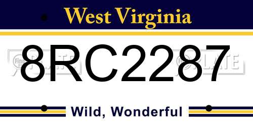 8RC2287 West Virginia License Plate