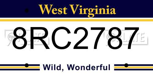 8RC2787 West Virginia License Plate