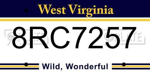 8RC7257 West Virginia License Plate