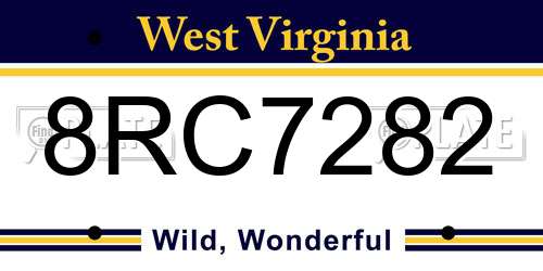 8RC7282 West Virginia License Plate