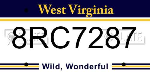 8RC7287 West Virginia License Plate