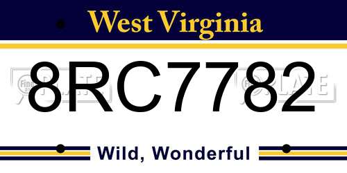 8RC7782 West Virginia License Plate