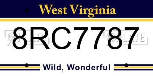 8RC7787 West Virginia License Plate