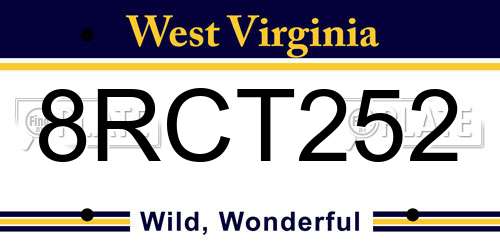 8RCT252 West Virginia License Plate