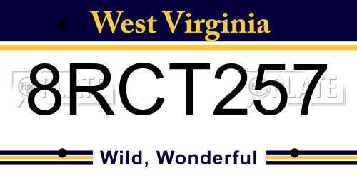 8RCT257 West Virginia License Plate