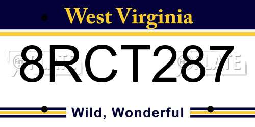 8RCT287 West Virginia License Plate