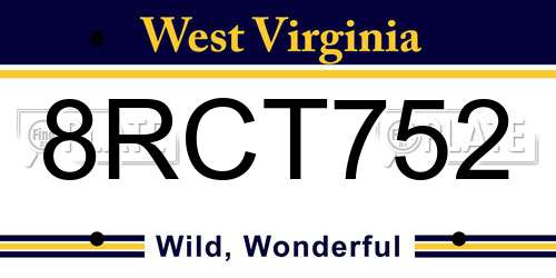 8RCT752 West Virginia License Plate