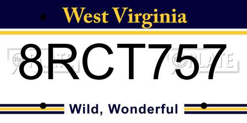 8RCT757 West Virginia License Plate