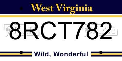 8RCT782 West Virginia License Plate