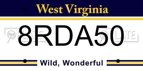 8RDA50 West Virginia License Plate