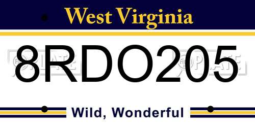 8RDO205 West Virginia License Plate