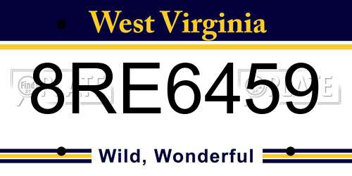 8RE6459 West Virginia License Plate
