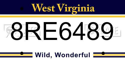8RE6489 West Virginia License Plate