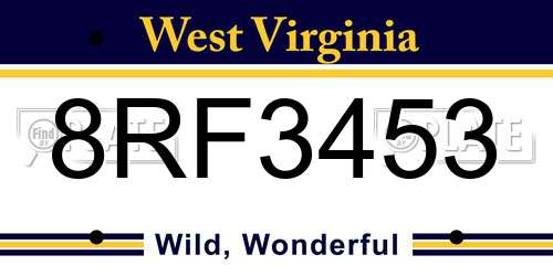 8RF3453 West Virginia License Plate