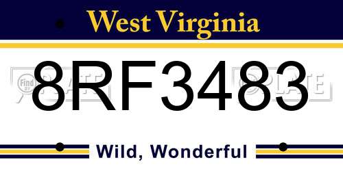 8RF3483 West Virginia License Plate