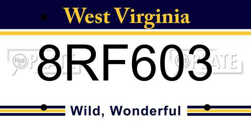 8RF603 West Virginia License Plate
