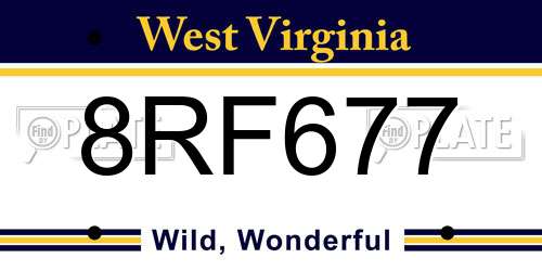 8RF677 West Virginia License Plate