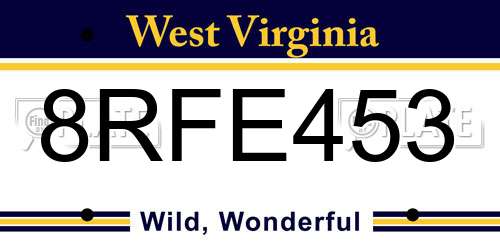 8RFE453 West Virginia License Plate
