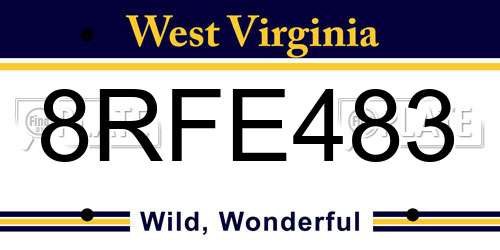 8RFE483 West Virginia License Plate