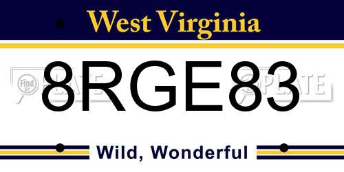 8RGE83 West Virginia License Plate