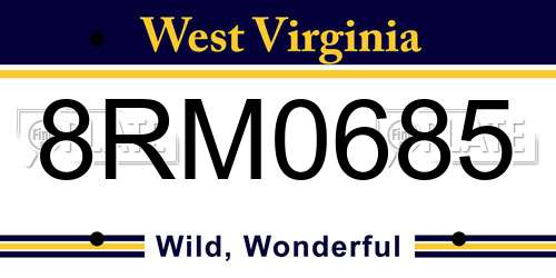 8RM0685 West Virginia License Plate