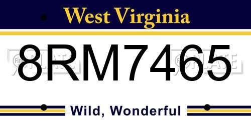 8RM7465 West Virginia License Plate
