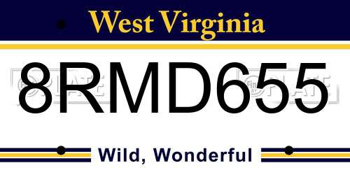 8RMD655 West Virginia License Plate